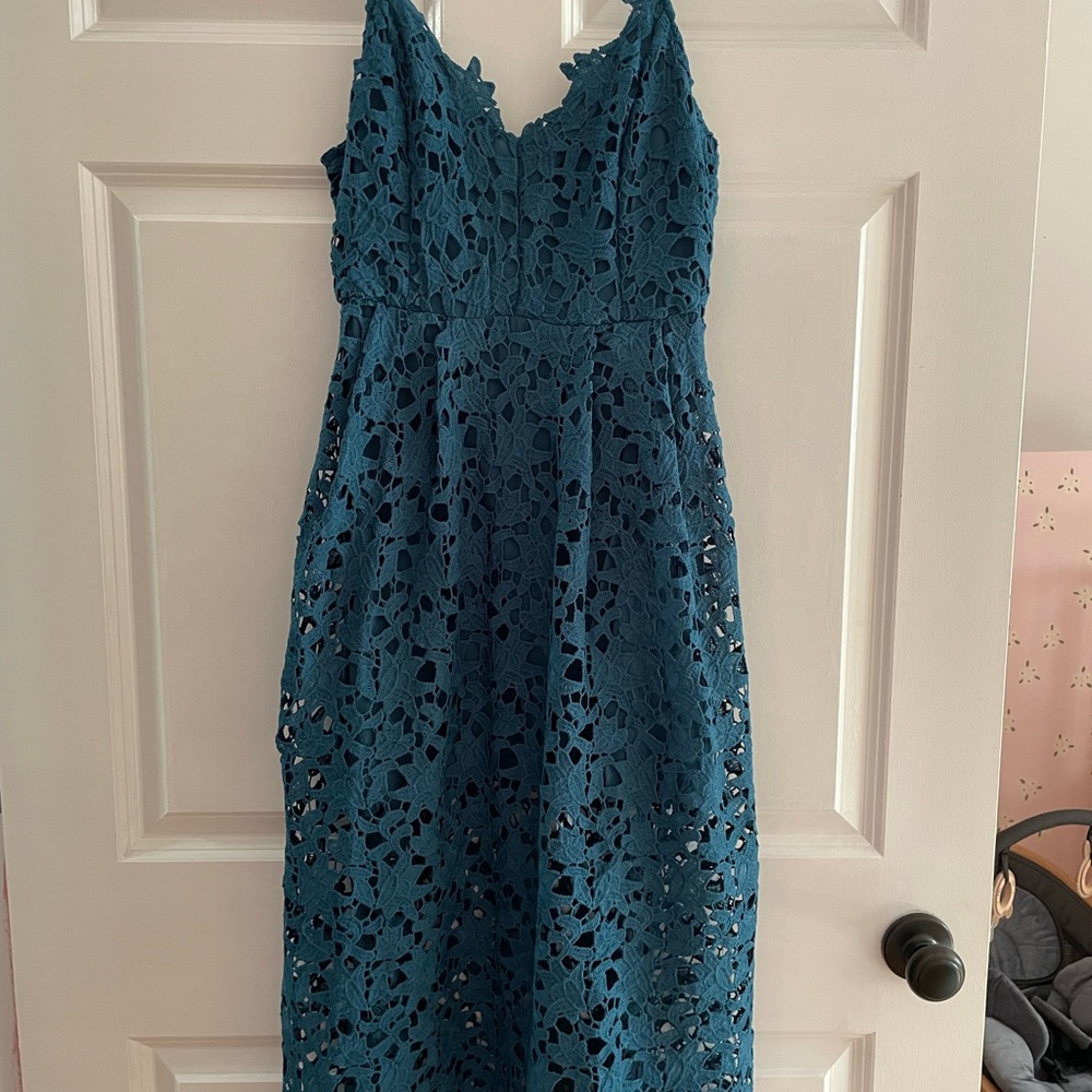 Astr Teal Lace Midi Dress